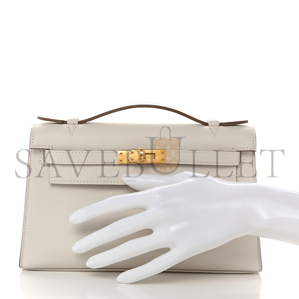 HERMÈS MASTER SWIFT KELLY POCHETTE CLUTCH MILKSHAKE WHITE GOLD BUCKLE(22*14*7cm) 